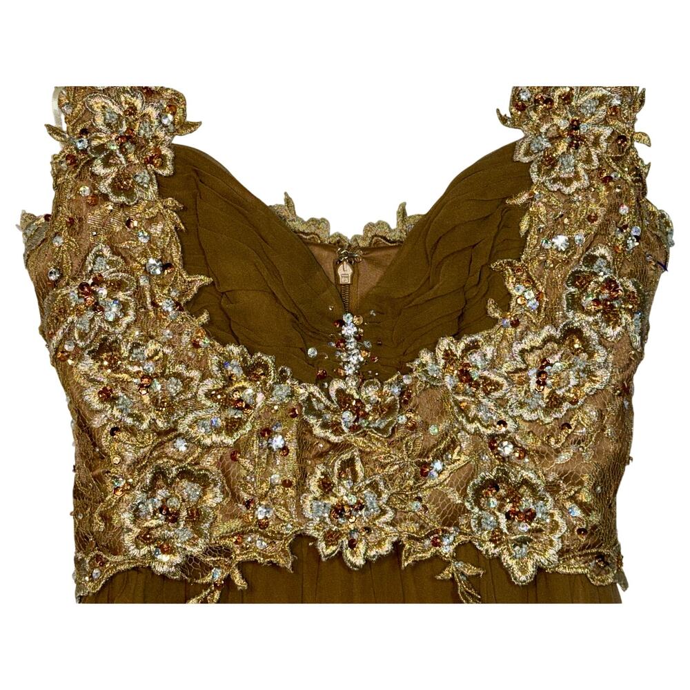 NWT Mandalay Brown Gold Lace Beaded Embellished Long Evening Gown Dress Size 6 - Picture 3 of 15